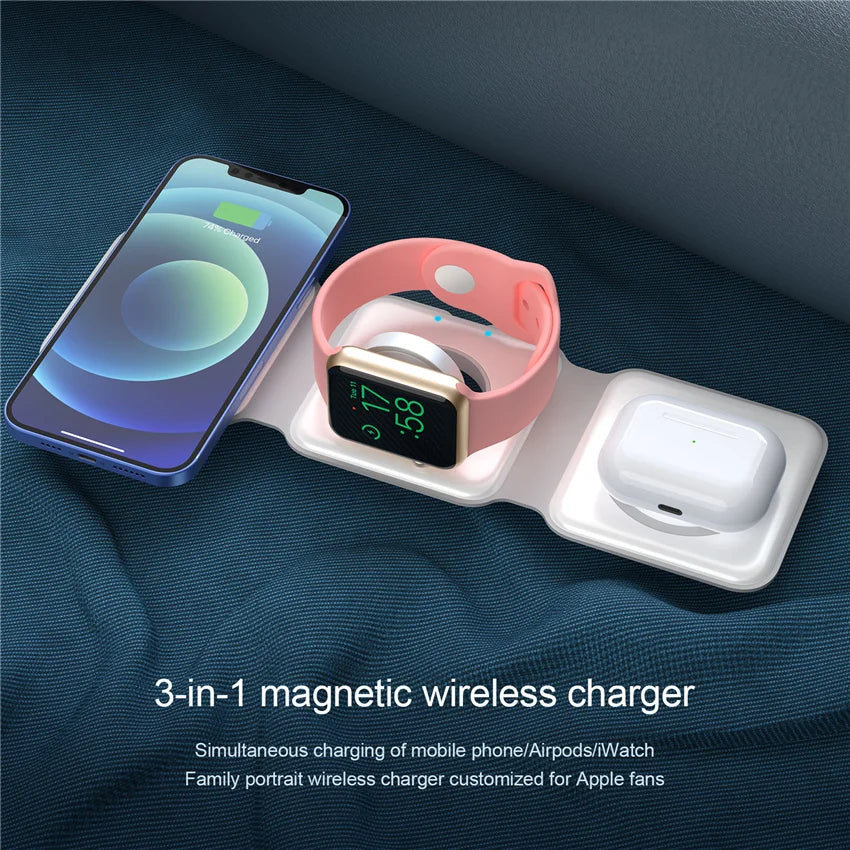 Wireless Charging, Magnetic 3 in 1 Wireless Charger Station, Foldable Wireless Charging Station